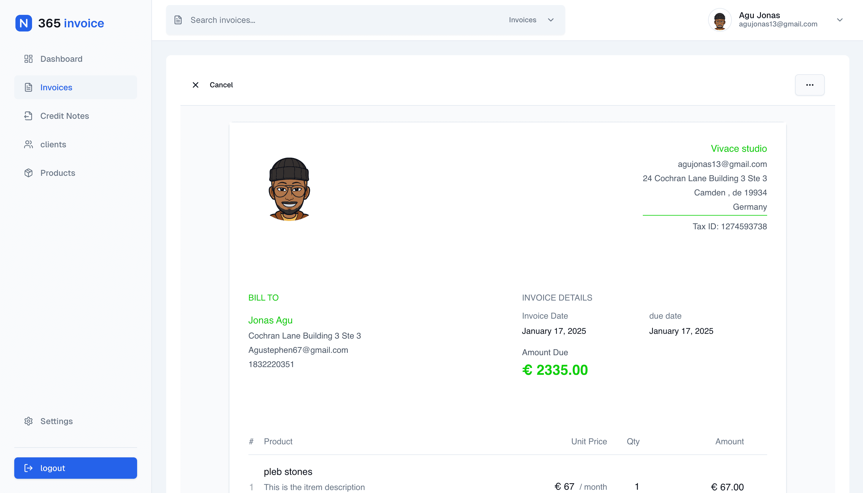 Invoice Dashboard Preview